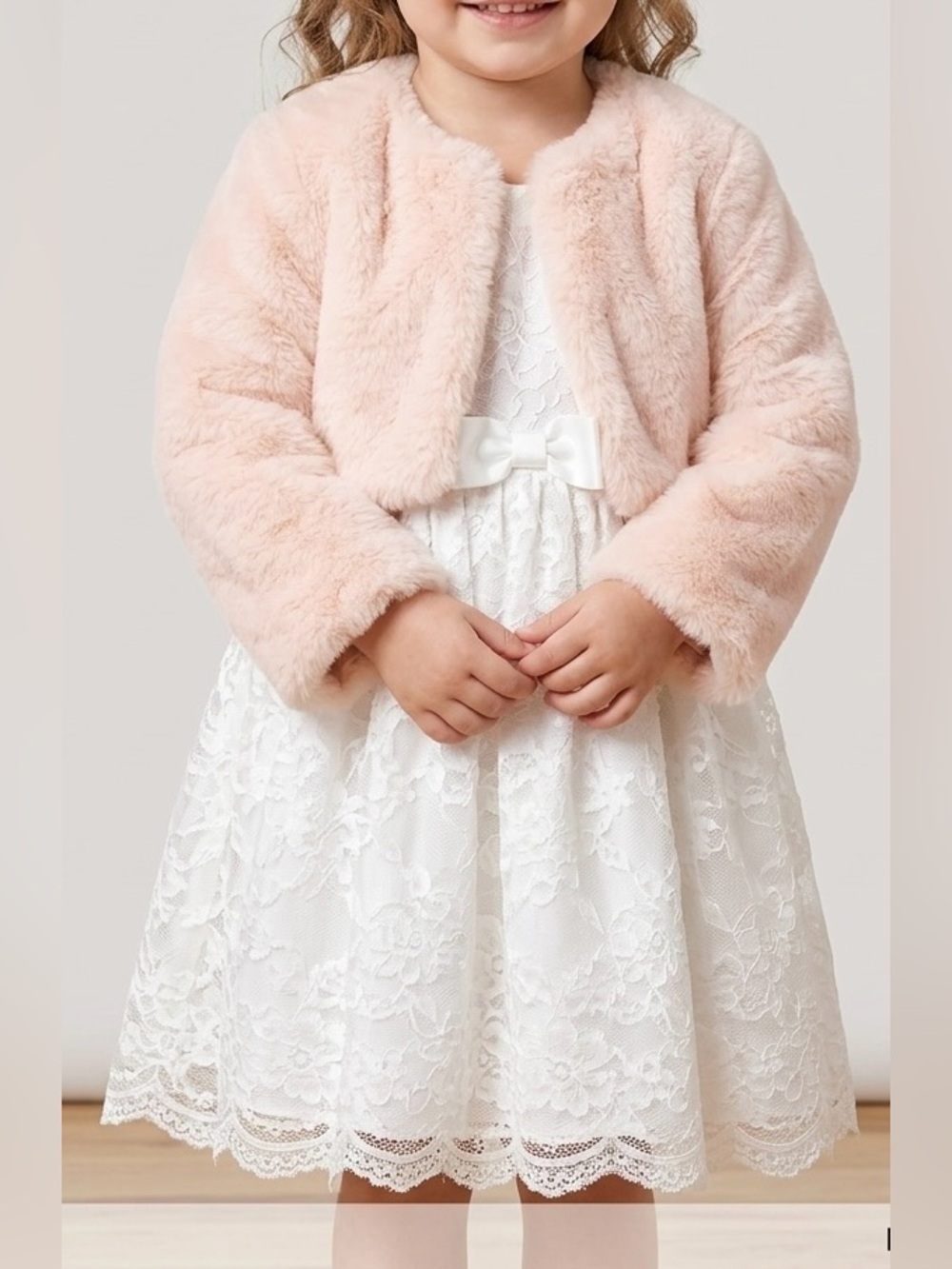 Petite Adele Kids Faux Fur Bolero Jacket Light Pink Blush Size 4 Formal Dressy